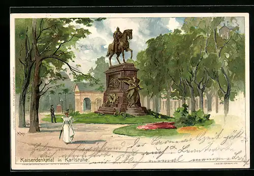Künstler-AK Heinrich Kley: Karlsruhe, Kaiserdenkmal