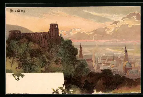 Künstler-AK Heinrich Kley: Heidelberg, Teilansicht mit Burg