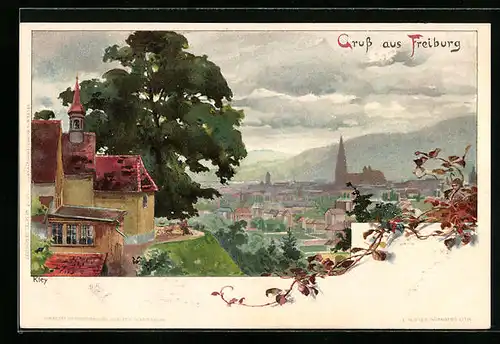 Künstler-AK Heinrich Kley: Freiburg, Teilansicht mit Kirche