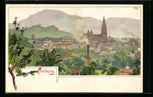 Künstler-AK Heinrich Kley: Freiburg, Teilansicht mit Kirche