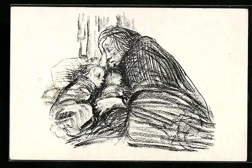 Künstler-AK Käthe Kollwitz: Städtisches Obdach, Frau mit Kindern