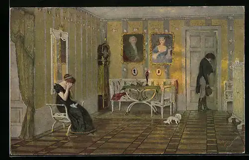 Künstler-AK Franz Skarbina: Mann verlässt seine weinende Geliebte