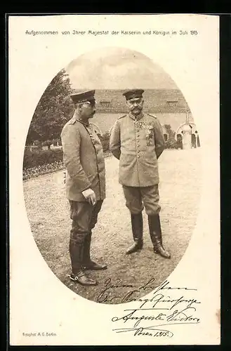 AK Paul von Hindenburg und Kaiser Wilhelm II. im Juli 1915 bei einem Gespräch