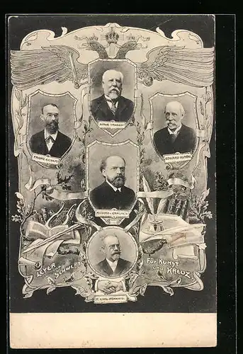 AK Leyer und Schwert für Kunst und Kreuz, Gralbund-Mitglieder in Portraits, Eichert, Trabert, Hlatky, Domanig