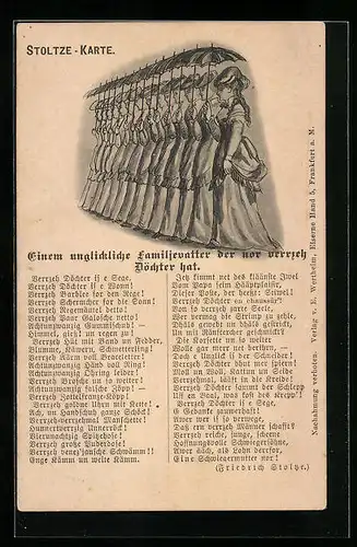 AK Dichter Stoltze, Einem unglickliche Familjevatter der nor verrzeh Döchter hat, Gedicht