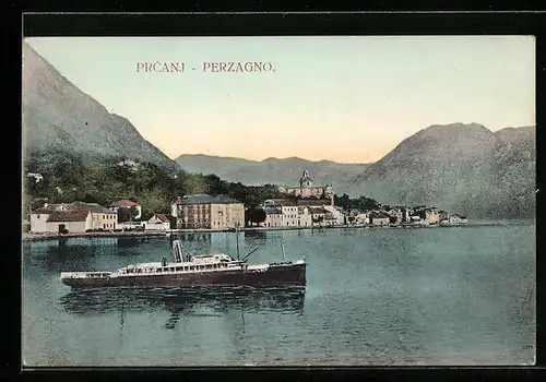 AK Perzagno, Küste mit Dampfer