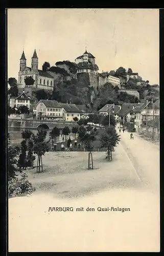 AK Aarburg, Schloss und Kirche von den Quai-Anlagen aus gesehen