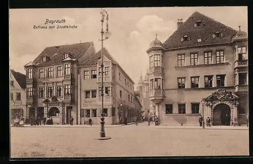 AK Bayreuth, Rathaus mit Restaurant und Stadtkirche