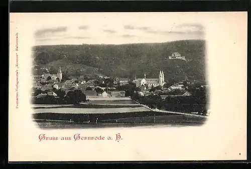 AK Gernrode a. H., Ortspartie mit Kirche