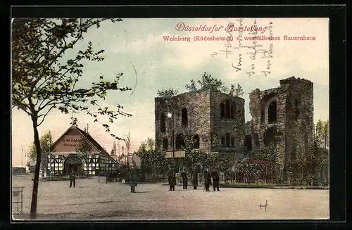 AK Düsseldorf, Ausstellung 1902, Weinburg und westfälisches Bauernhaus