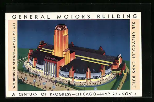 Künstler-AK Chicago, A Century of Progress, General Motors Building, Ausstellung