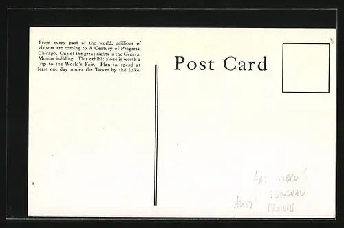 Künstler-AK Chicago, A Century of Progress, General Motors Building, Ausstellung