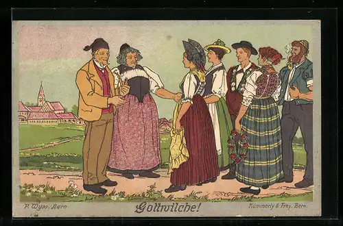 Künstler-AK Bern, Schweizerische Landes-Ausstellung 1914, Bürger in Tracht