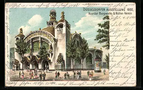 Lithographie Düsseldorf, Ausstellung 1902, Hoerder Bergwerks- & Hütten-Verein