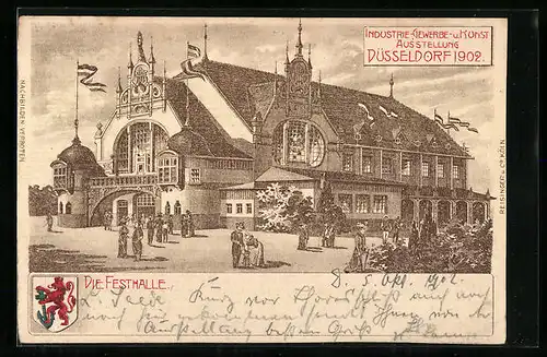 Lithographie Düsseldorf, Industrie-Gewerbe- und Kunst-Ausstellung 1902, Die Festhalle