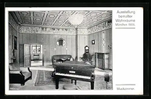 AK München, Ausstellung bemalter Wohnräume 1909, Musikzimmer