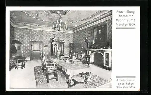 AK München, Ausstellung bemalter Wohnräume 1909, Arbeitszimmer eines hohen Staatsbeamten