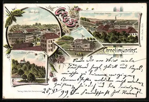 Lithographie Cornelimünster, Kneipp-Anstalt, Königliches Lehrer-Seminar, Klauserwäldchen und Eremitage