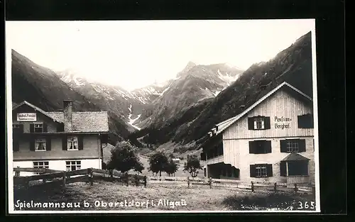 AK Spielmannsau / Allgäu, Ortspartie mit Gasthof und Pension Spielmannsau und Pension Berghof
