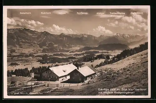 AK Eck-Alpe, Blick in das Oberillertal mit Allgäuer Hochgebirgskette
