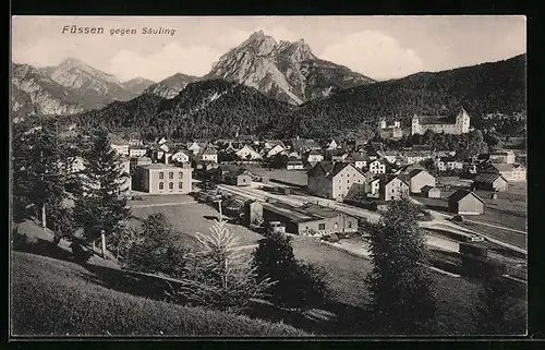 AK Füssen, Ortsansicht gegen Säuling