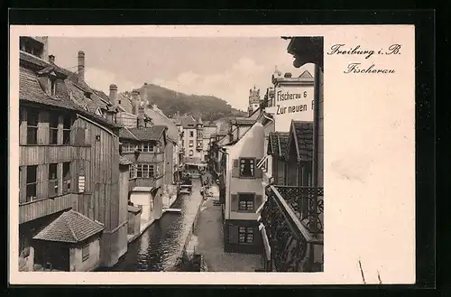 AK Freiburg i. Br., Fischerau aus der Vogelschau