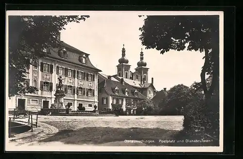 AK Donaueschingen, Postplatz und Dianabrunnen