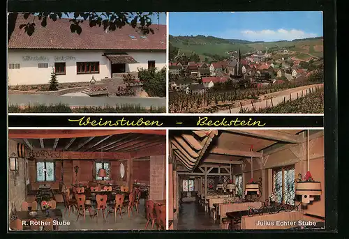 AK Lauda-Beckstein, Gaststätte Weinstuben-Beckstein, Ortsansicht mit Kirche