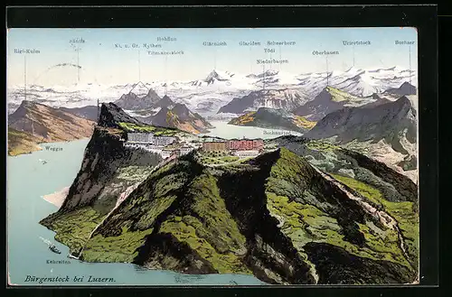 AK Bürgenstock bei Luzern, Gesamtansicht aus der Vogelschau