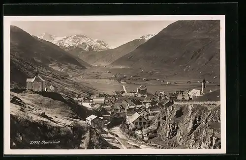 AK Andermatt, Totalansicht aus der Vogelschau