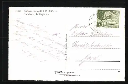 AK Schwarzenmatt i. S., Ortsansicht mit Kienhorn und Mittaghorn