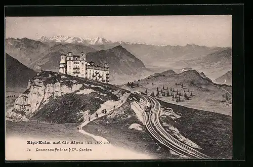 AK Rigi-Kulm, Gesamtansicht mit den Alpen
