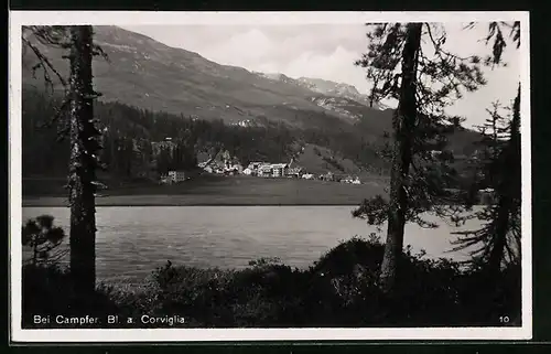 AK Campfer, Blick zum Ort mit Corviglia