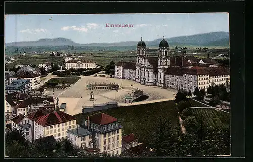 AK Einsiedeln, Ortsansicht aus der Vogelschau