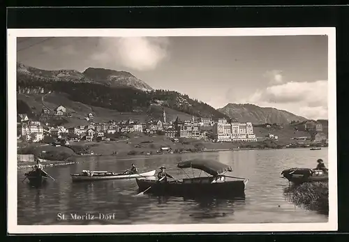 AK St. Moritz-Dorf, Blick über den See zu Ort und Umgebung