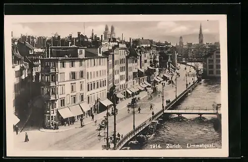 AK Zürich, Limmatquai aus der Vogelschau