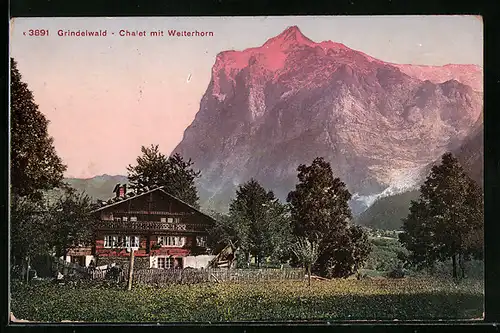 AK Grindelwald, Chalet mit Wetterhorn