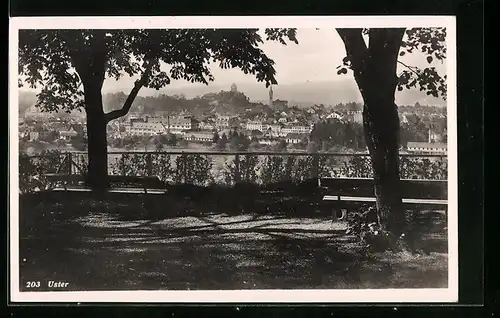 AK Uster, Stadtansicht von einer Anhöhe aus