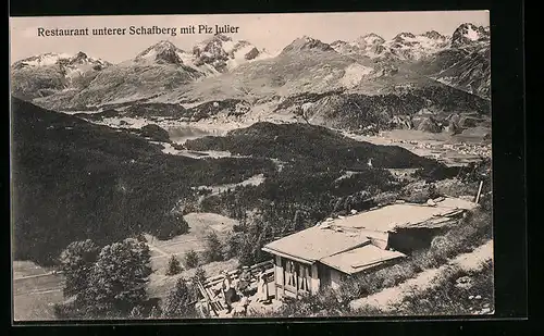 AK Pontresina, Restaurant unterer Schafberg mit Piz Julier