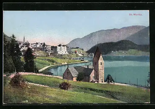 AK St. Moritz, Ortsansicht am See