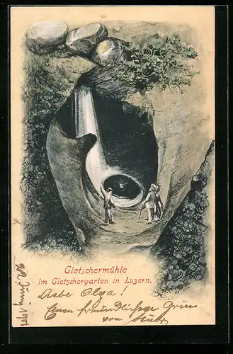 Künstler-AK Luzern, Gletschermühle im Gletschergarten