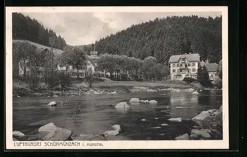 AK Schönmünzach im Murgtal, Blick über das Wasser zum Ort