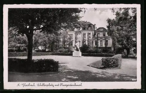 AK M.-Gladbach, Schillerplatz mit Kriegerdenkmal