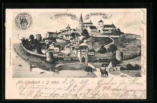 AK Mönchen-Gladbach, Ortsansicht im Jahre 1642