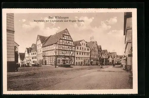 AK Bad Wildungen, Marktplatz mit Lindenstrasse und Wegaer Strasse