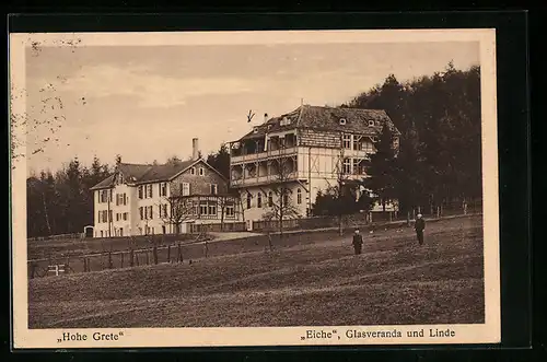 AK Au a. d. Sieg, Bibel- und Erholungsheim Hohe Grete, Eiche, Glasveranda und Linde