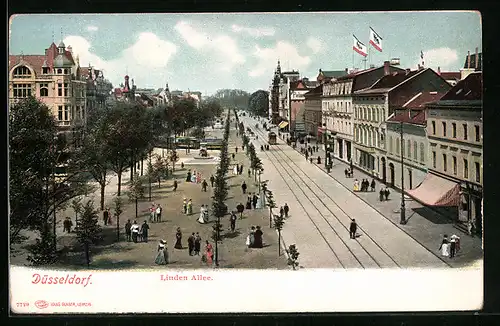 AK Düsseldorf, Lindenallee aus der Vogelschau