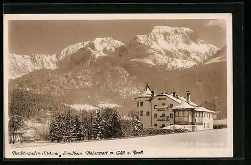AK Berchtesgaden-Schönau, Landheim Hohenwart mit Göll und Brett