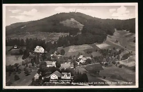 AK Schweigmatt, Ortsansicht mit Hohe Möhr und Pension Lueginsland vom Flugzeug aus
