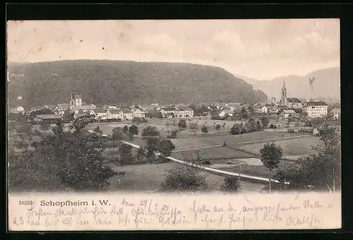 AK Schopfheim i. W., Totalansicht aus der Vogelschau